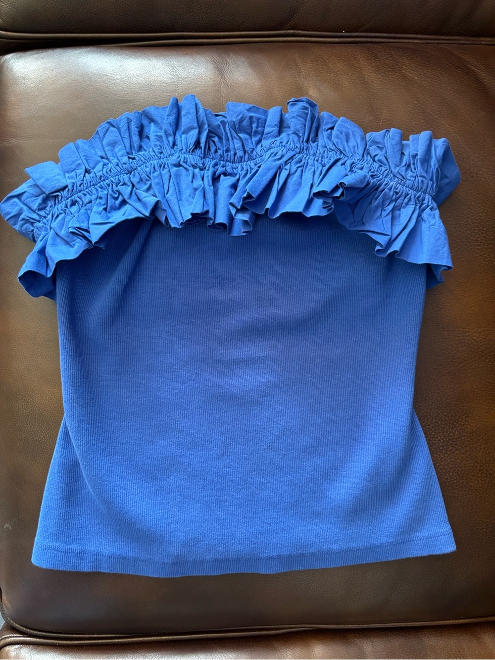 Maeve Anthropologie Ruffled Off-Shoulder Camisole in Bright Blue